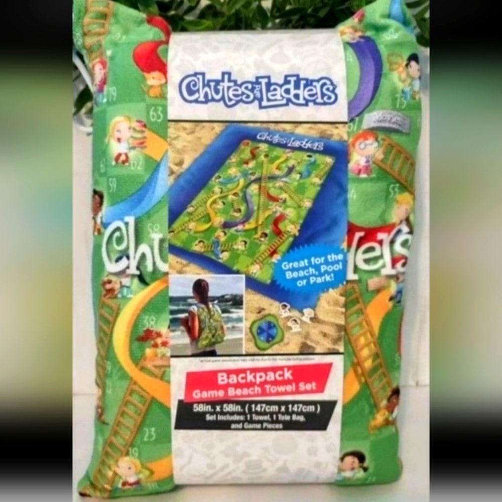 NWT Chutes and Ladders Backpack Game Beach Towel Set 58" x 58"